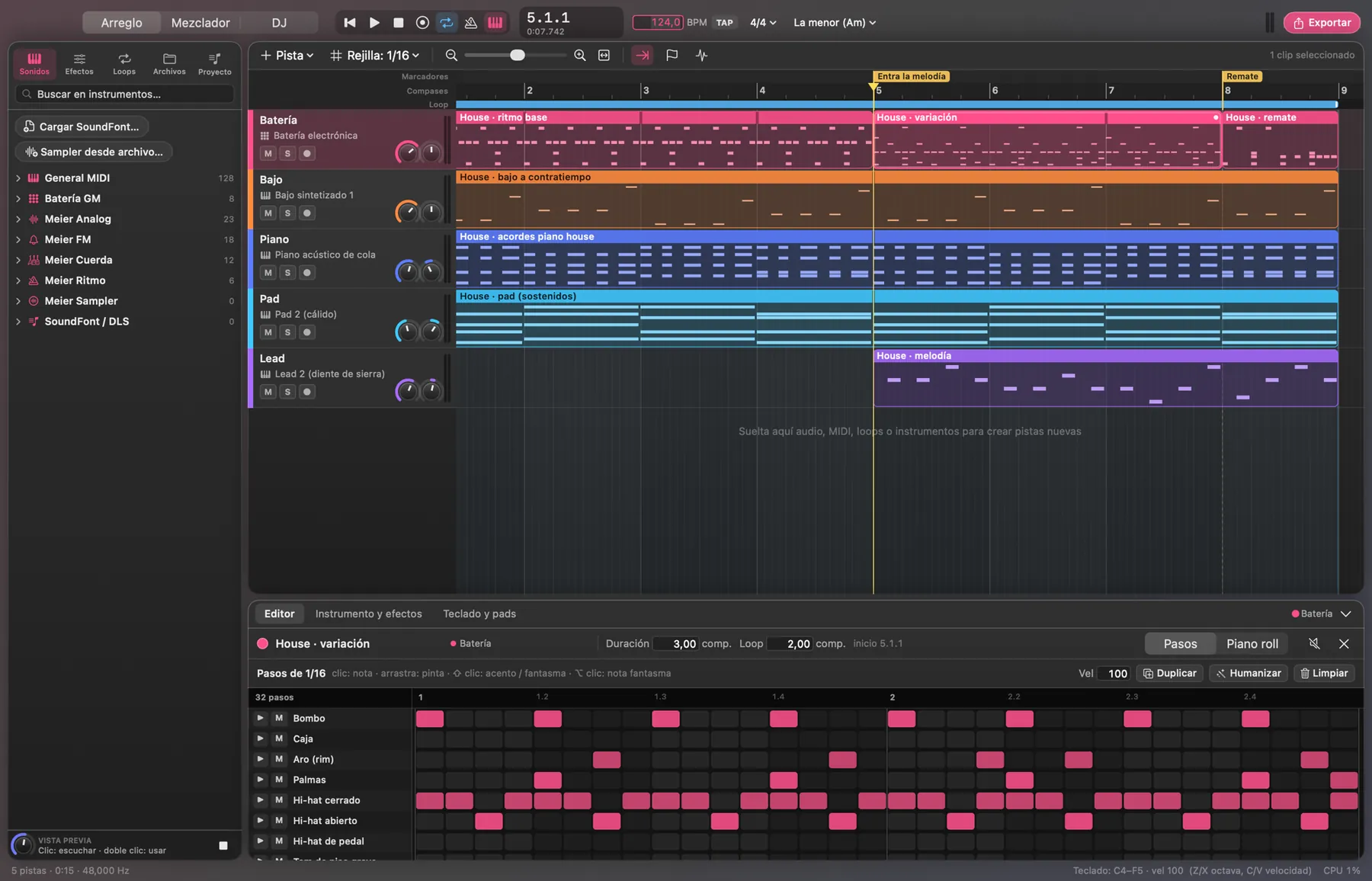 Arreglo de una canción house en Tune Meier Studio